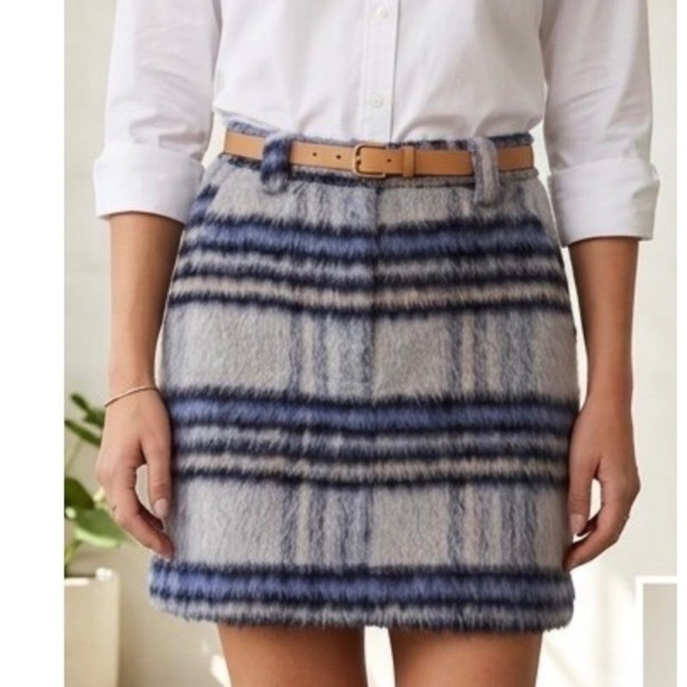 En Saison Blue Grey Plaid Fuzzy Eyelash Mini Skirt IES2074S-3 Small